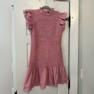 French Connection Pink Ribbed Ruffled Sheath Dress